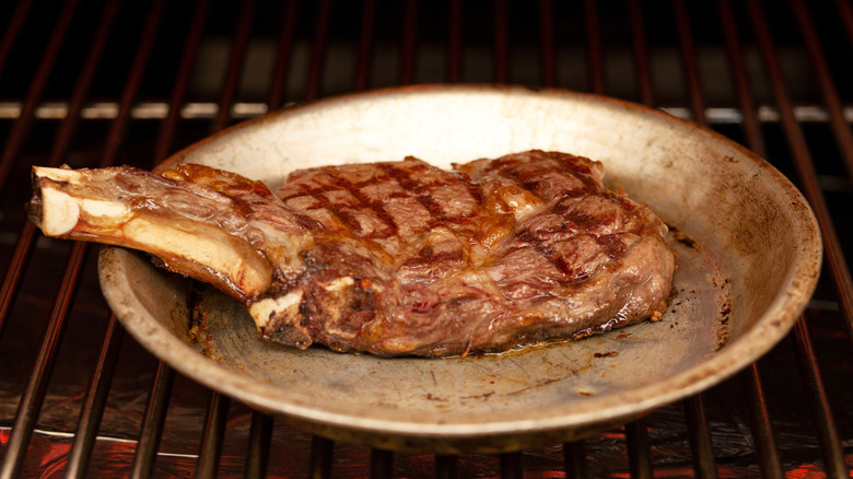 beef rib re-heating in the oven