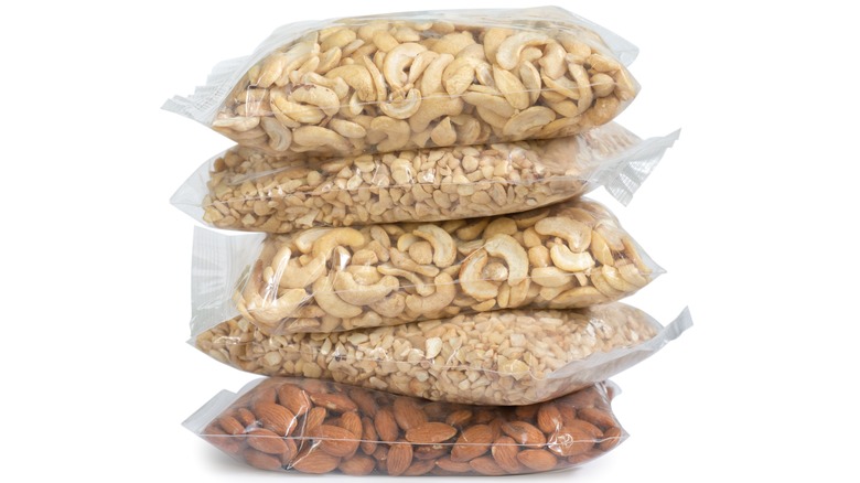 sealed bags of assorted nuts