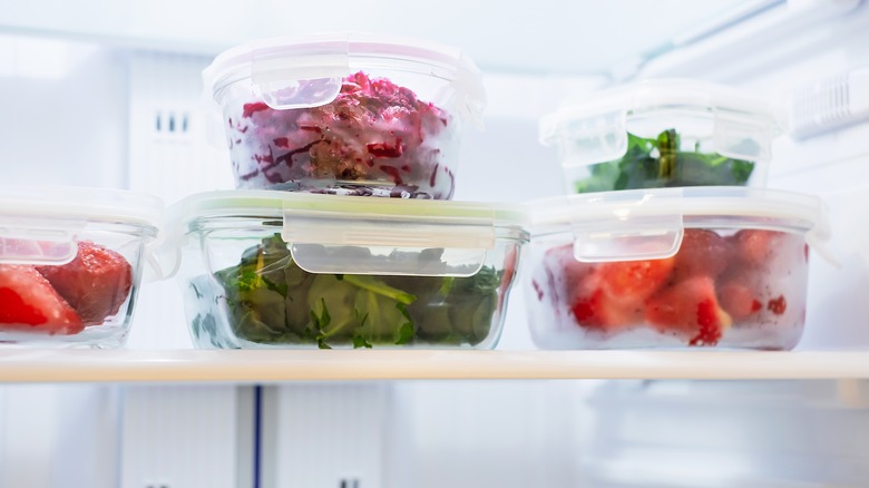 frozen vegetables stacked in containers