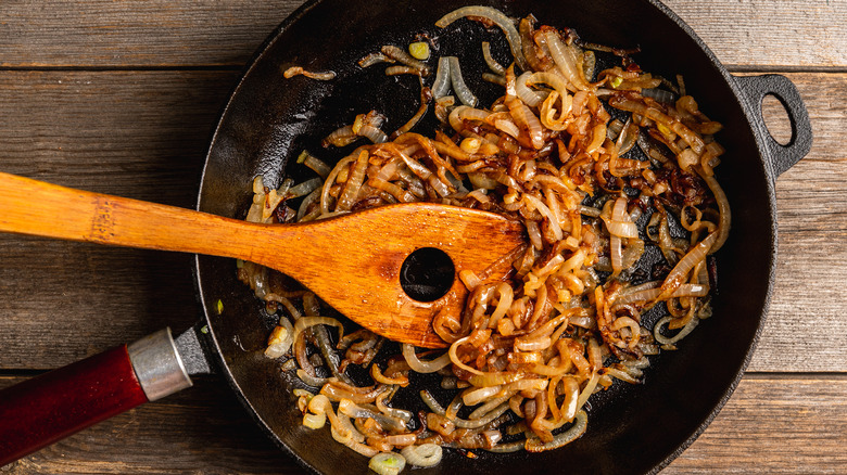 Caramelized onions in cast iron skillet