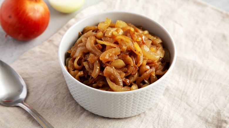 Caramelized onions in a serving bowl