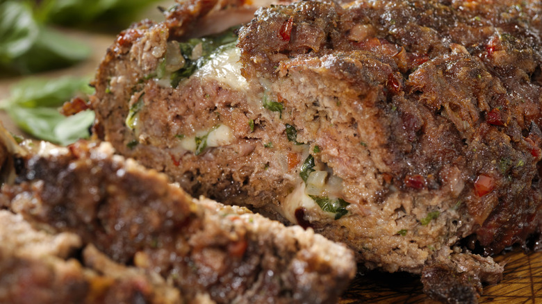 close up of herby meatloaf slices