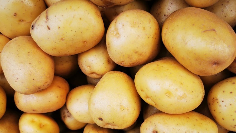 Stacked and stored Yukon Gold potatoes