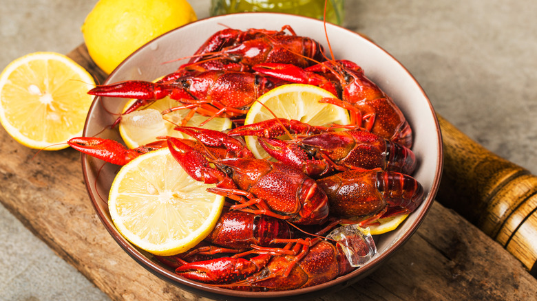 cooked crawfish w/ lemon