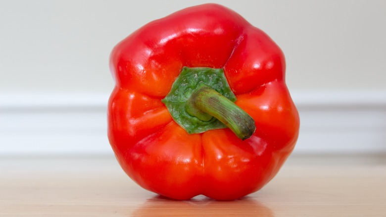 red bell pepper on counter