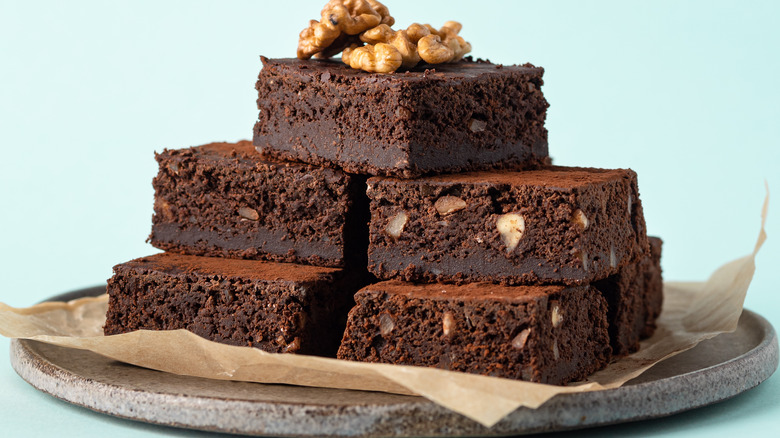 Plate of brownies with walnuts 