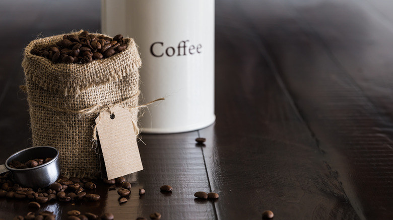 coffee canister and beans