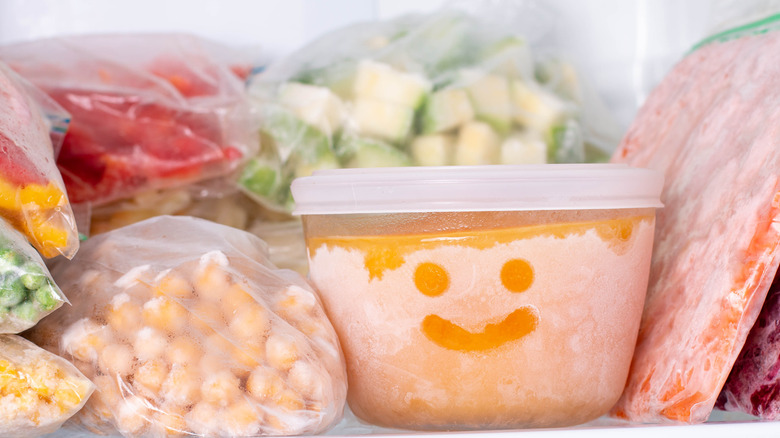 Food in freezer frost smile