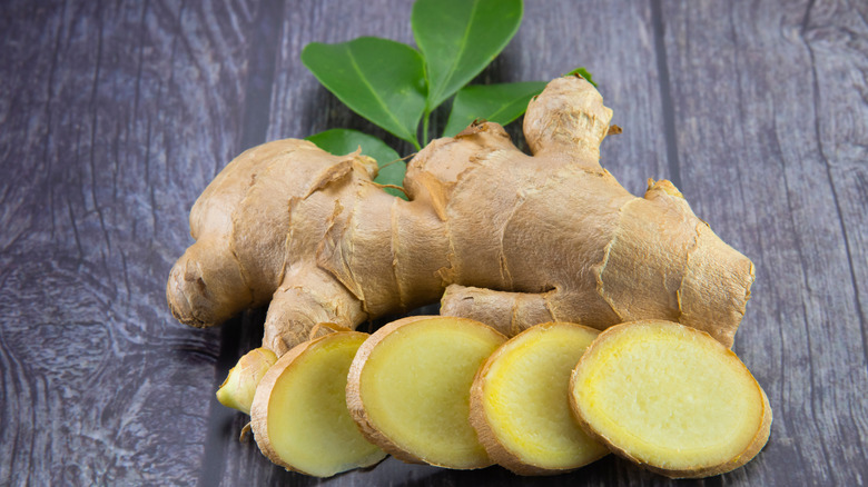 sliced and whole ginger root