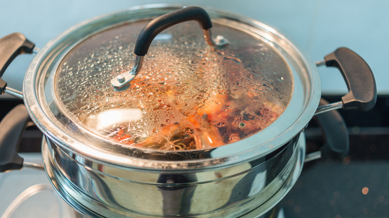 seafood in pot on stove