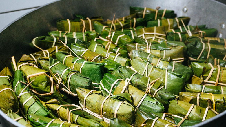 tamales cooking in steamer