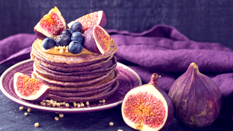 Stacked acai blueberry pancakes