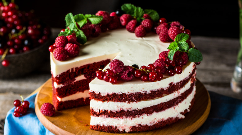 Raspberry layer cake with creme fraiche frosting