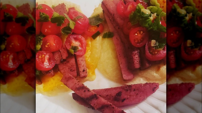 SPAM tacos with fresh tomato salsa 