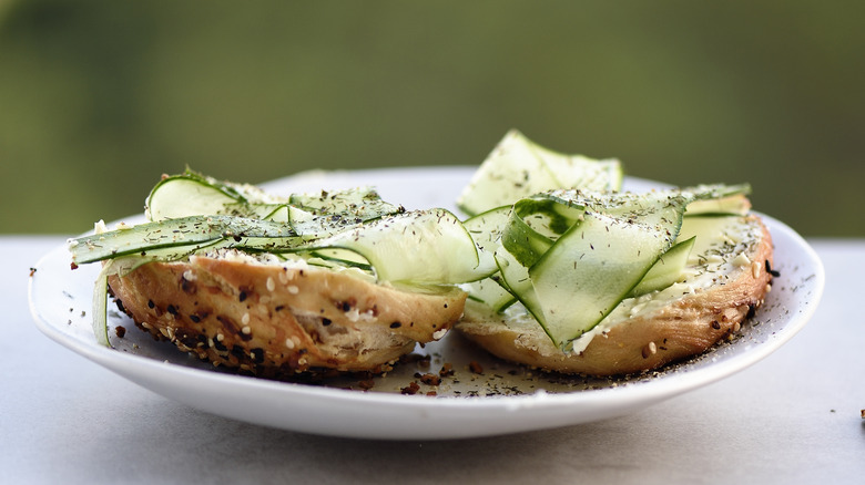 everything bagel with cucumber cream cheese