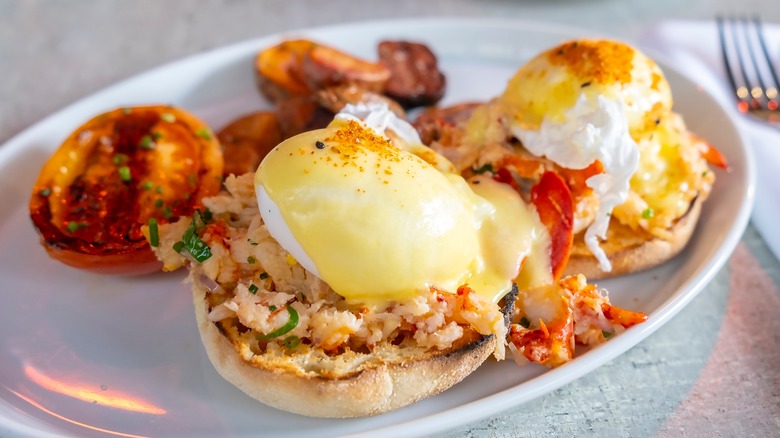 fancy lobster eggs benedict with chili