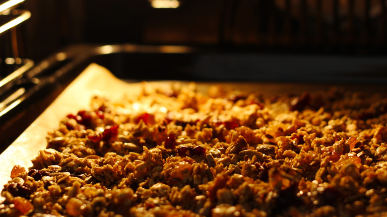 Granola baked in oven