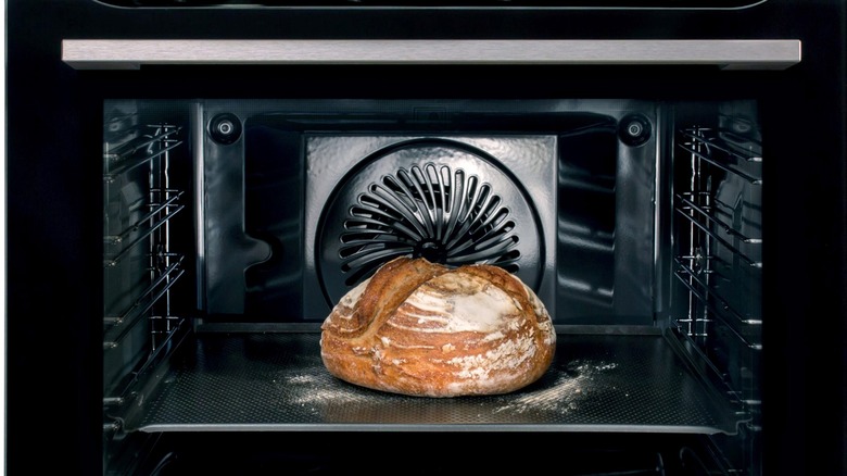 Loaf of bread in convection oven