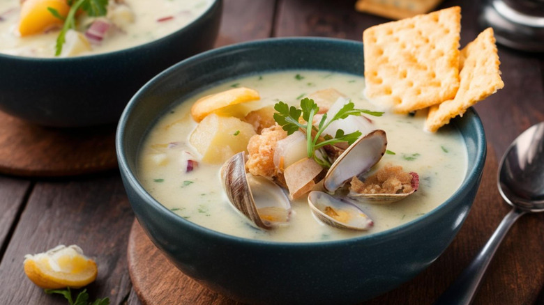 Clam chowder in bowl