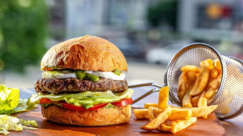 Lamb burger with fries