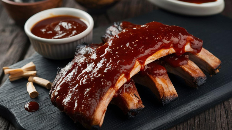 barbecue ribs with side of sauce