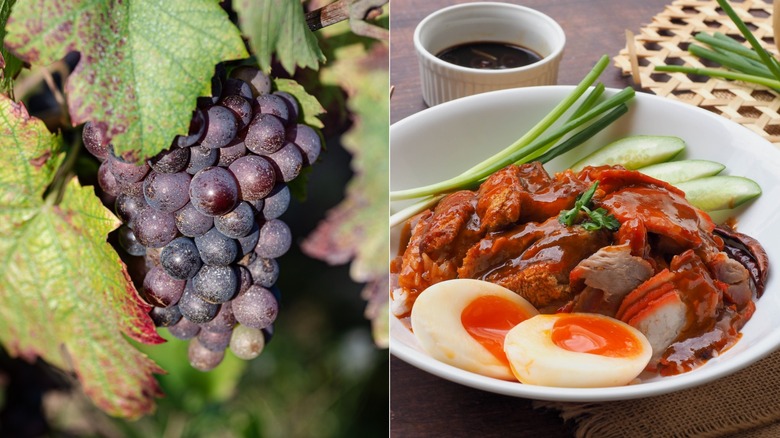 Gamay grapes and Kao Moo Dang