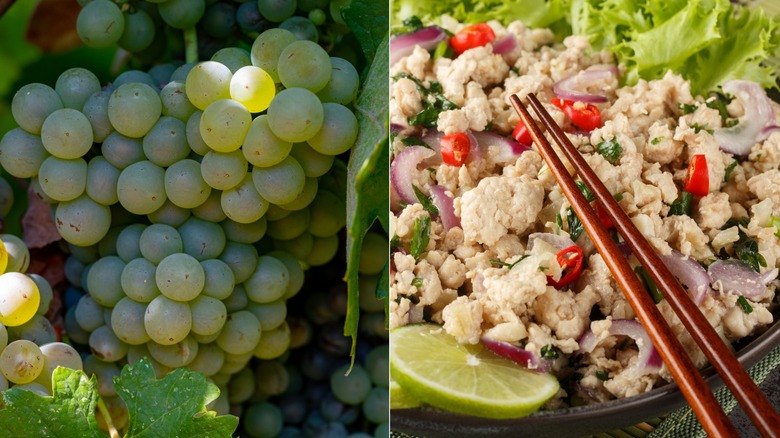 Grenache grapes and pork laab salad