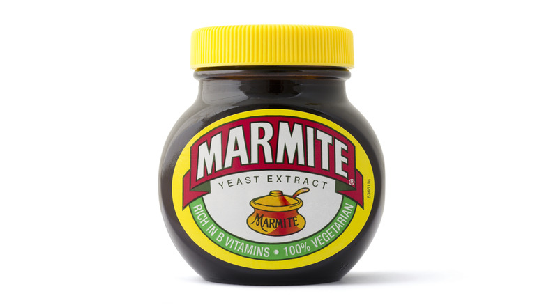 Marmite jar on white background