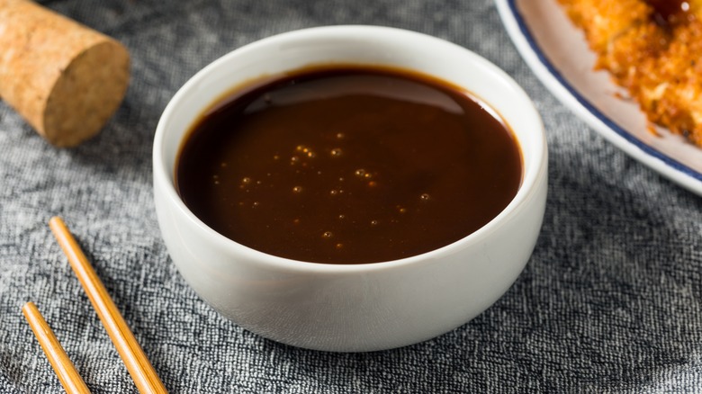 Tonkatsu sauce in white bowl