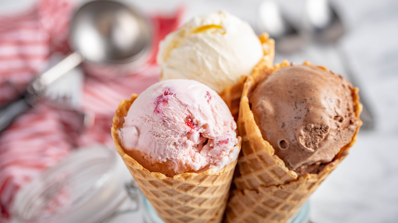 Ice cream in waffle cones