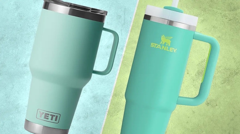 blue Yeti and Stanley water bottles 