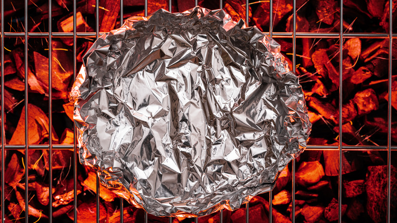 Aluminum foil on barbecue