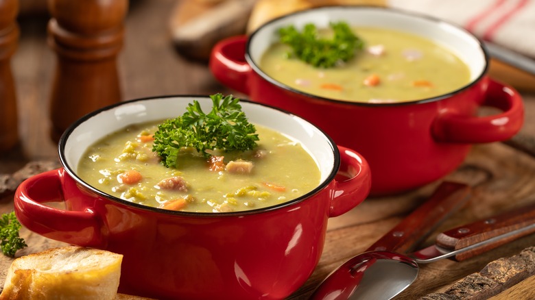 displayed bowls of split pea soup