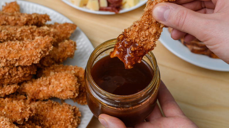 Panko chicken dipped in barbecue sauce