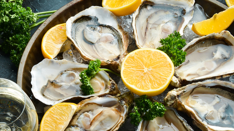 fresh oysters served with lemon