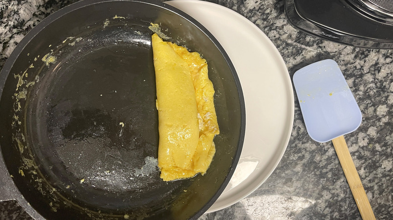 omelette on side of skillet