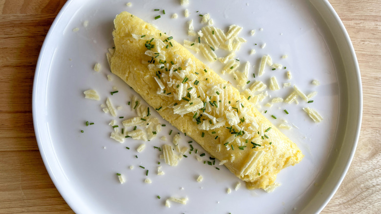 boursin omelette with chip topping