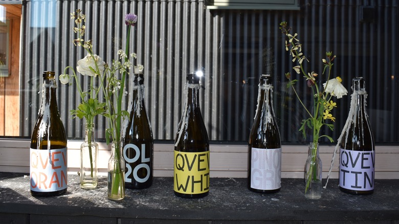 Wine bottles on shelf