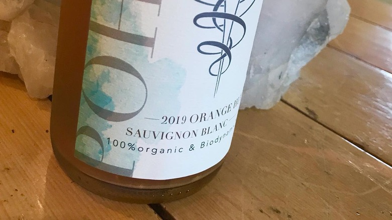 Biodynamic label on bottle of wine