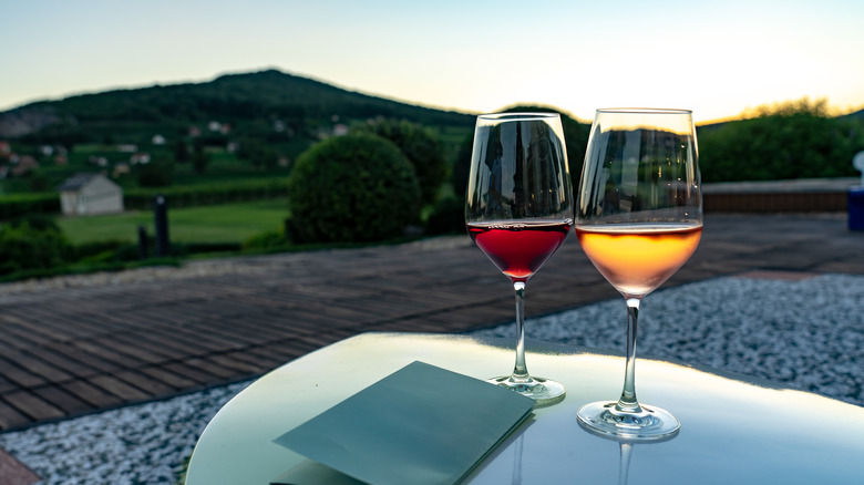 Hungary wine glasses in vineyard