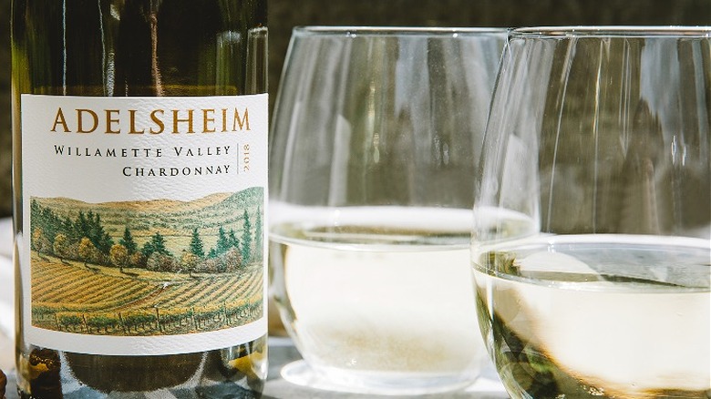 Adelsheim chardonnay bottle and glasses