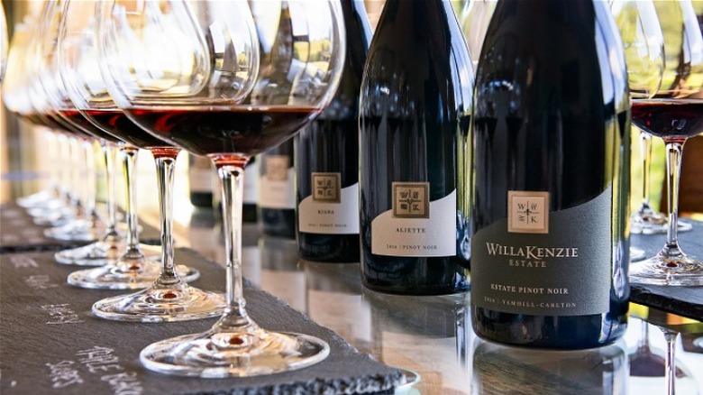 Willakenzie pinot noir bottles and glasses