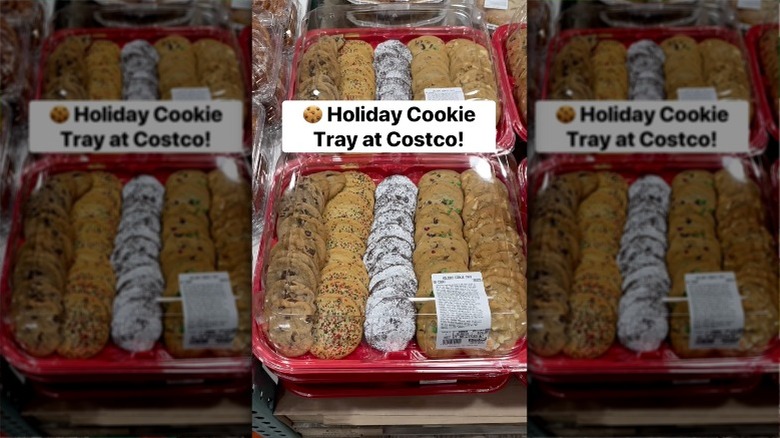 stacks of Costco christmas cookie trays