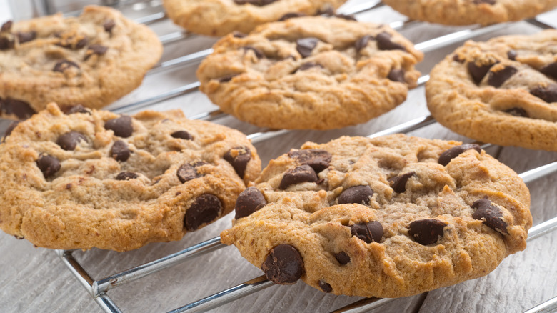 chocolate chip cookies on cooling rack