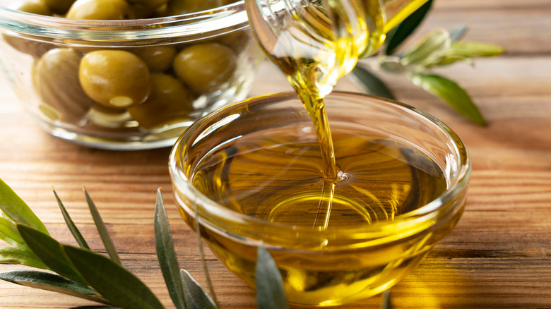 olive oil in glass dish