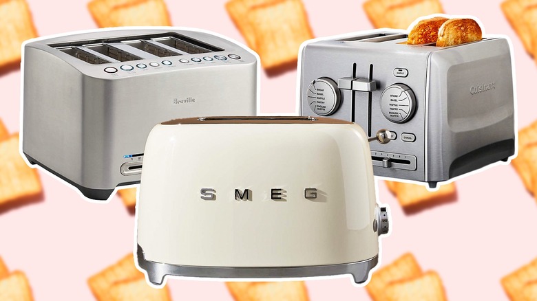 Breville, SMEG, and Cuisinart toasters with toasted bread in background