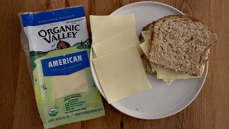 organic valley american cheese on plate with bread