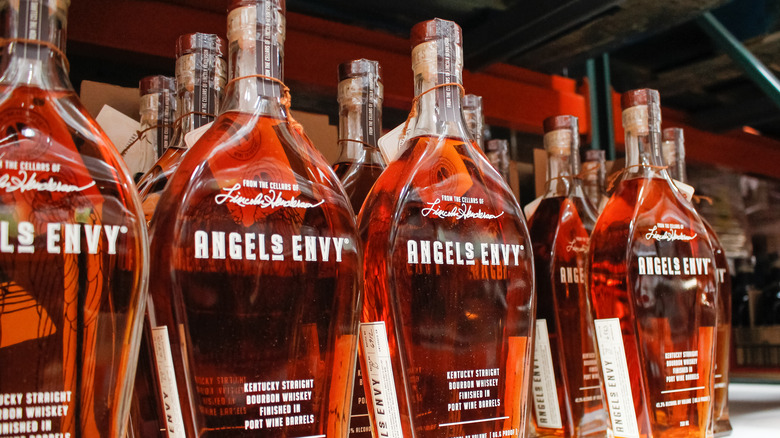 Angel's Envy bourbon bottles shelf