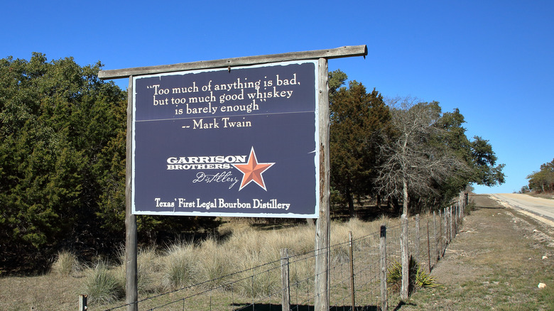 Garrison Brothers whiskey sign road