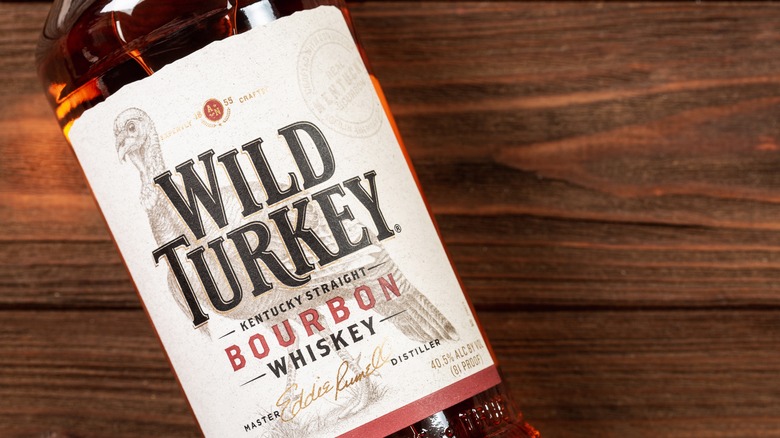 Wild Turkey bottle label wood background